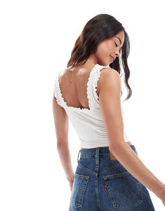 Miss Selfridge korsettopp med krok- och ögondetaljer i krämfärg - Image 3