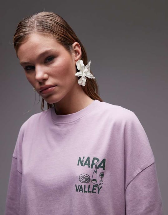 Topshop grafisk Napa Valley oversized t-shirt med rytryck i rosa - Image 4