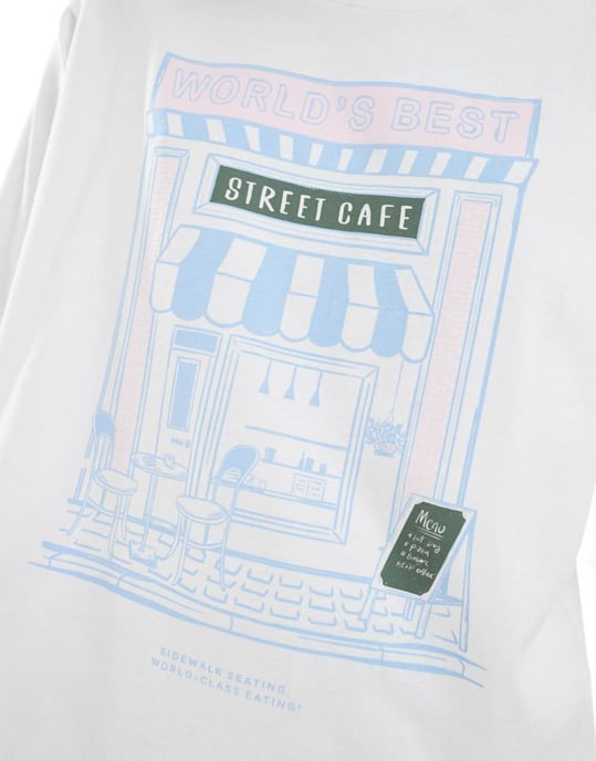 ONLY café grafisk boyfriend t-shirt i vitt - Image 3
