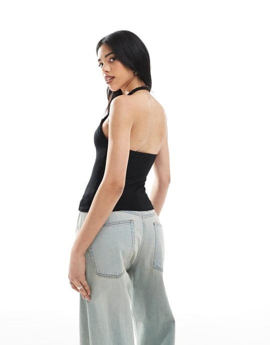 ASOS DESIGN snurrad halterneck-top i svart - Image 3
