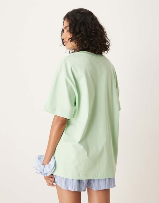 ASOS DESIGN oversized t-shirt med strandgrafik i salviagrön - Image 3