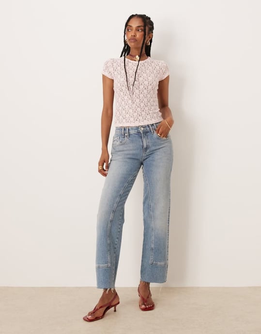 ASOS DESIGN spetskortärmad baby tee i rosa - Image 2