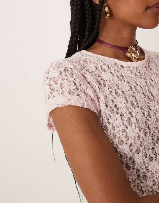 ASOS DESIGN spetskortärmad baby tee i rosa - Image 3