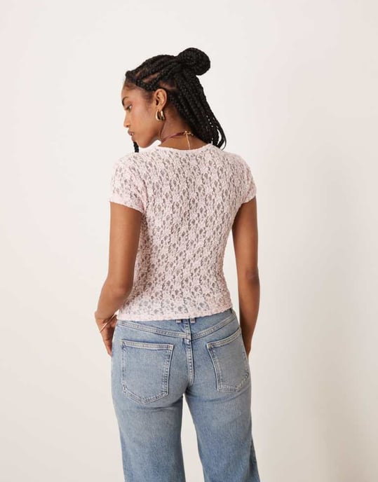 ASOS DESIGN spetskortärmad baby tee i rosa - Image 4
