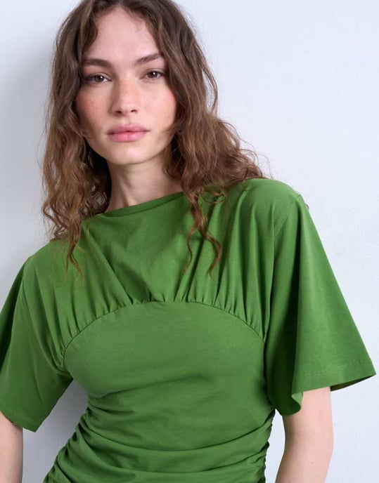 Topshop grön topp med rynkad detalj och korta ärmar - Image 3