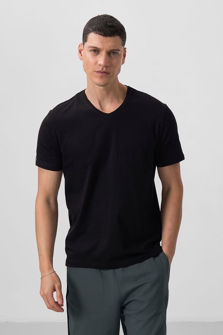 Heren Katoen Elastaan V-Hals T-Shirt - Image 2