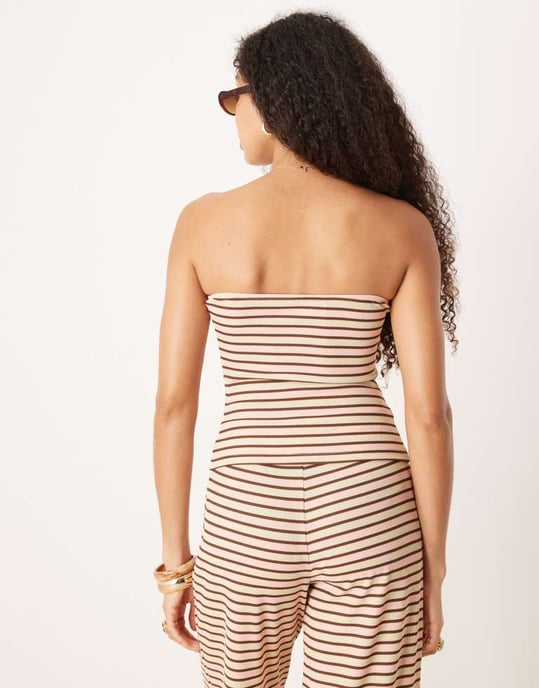 ASOS DESIGN randig bandeau co ord i krämfärg - Image 2