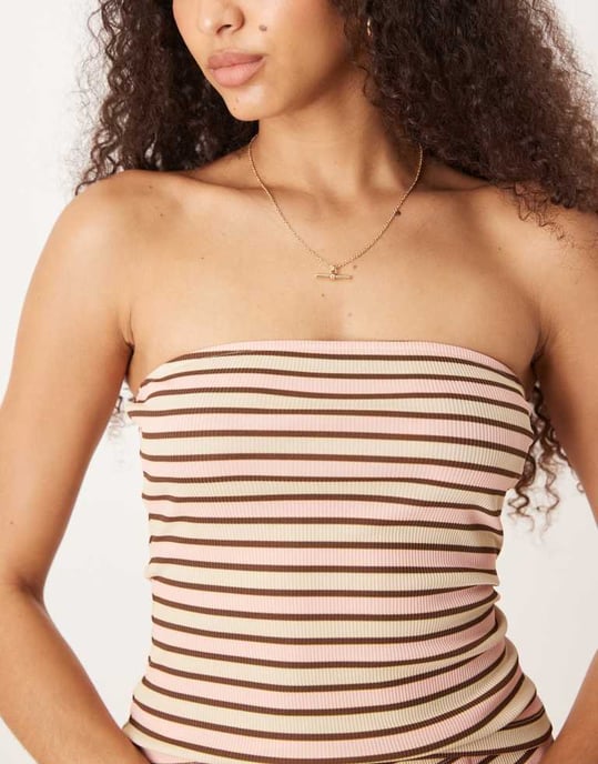 ASOS DESIGN randig bandeau co ord i krämfärg - Image 3