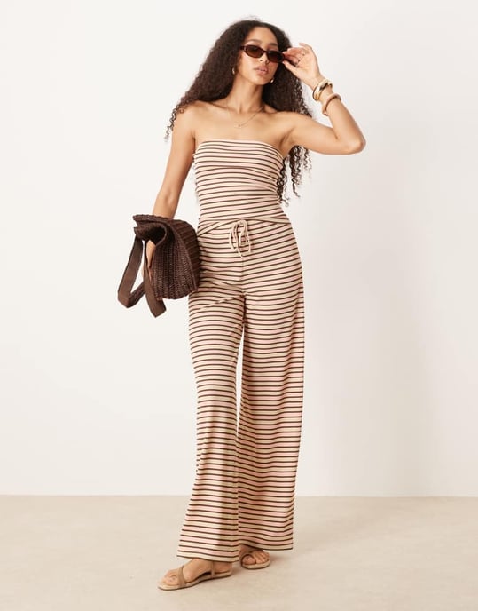 ASOS DESIGN randig bandeau co ord i krämfärg - Image 4