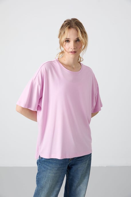 Oversized Cotton-Modal Crew Neck T-Shirt - Image 4