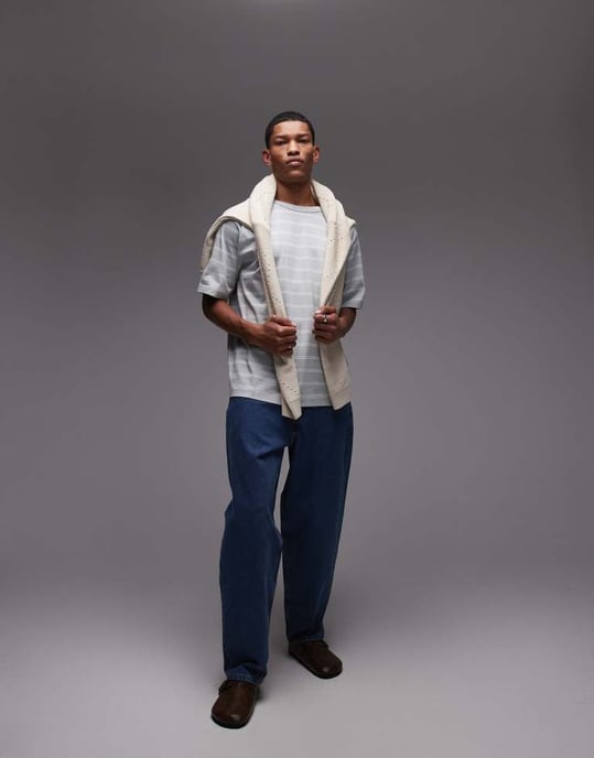 ARKET tyngdjersey oversized t-shirt i grått med vita ränder - Image 3