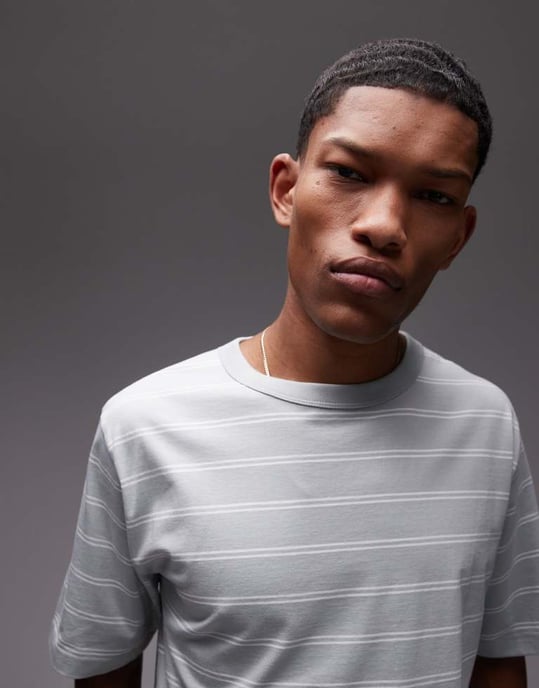 ARKET tyngdjersey oversized t-shirt i grått med vita ränder - Image 4