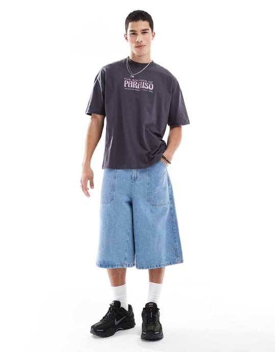 ASOS DESIGN oversized t-shirt med palmträdsgrafik i kolgrå - Image 2