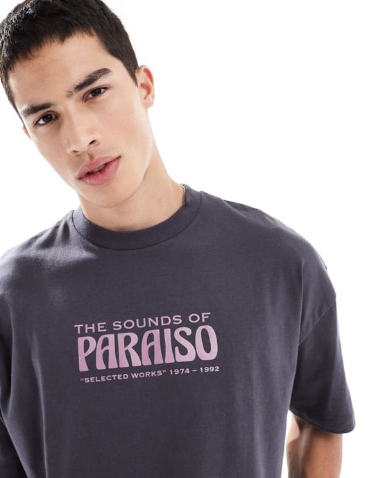 ASOS DESIGN oversized t-shirt med palmträdsgrafik i kolgrå - Image 4