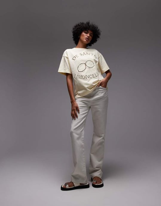 Topshop cutwork limoncello oversized t-shirt i smörkräm - Image 2