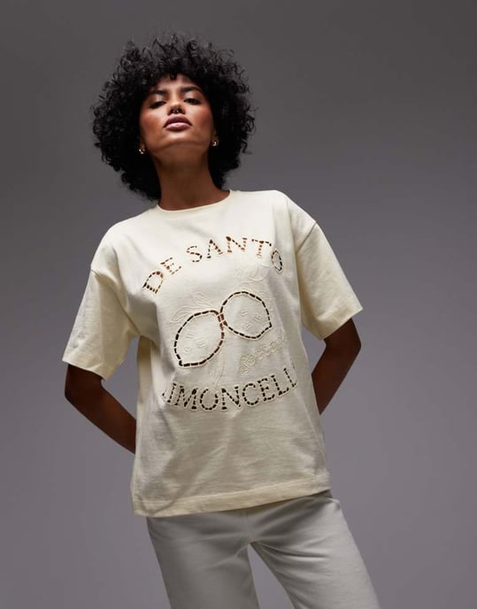 Topshop cutwork limoncello oversized t-shirt i smörkräm - Image 4