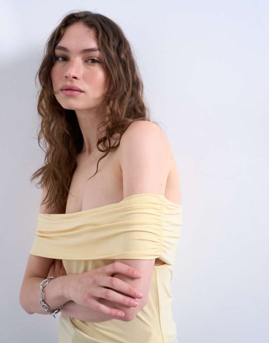 Topshop mikrofiber djup vik Bardot topp i smörmjölk - Image 3