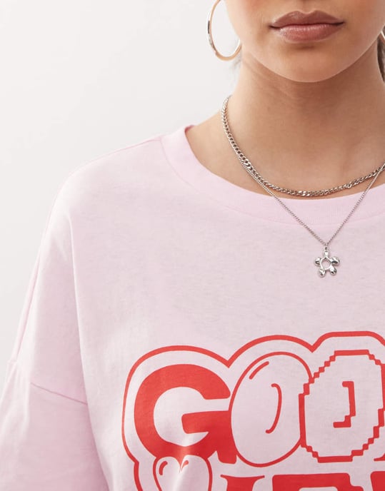 Noisy May överdimensionerad t-shirt med bra vibbar grafik i ljusrosa - Image 2