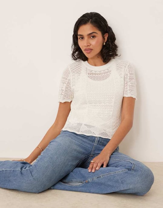 ASOS DESIGN patchwork stickad t-shirt med intresse - Image 4