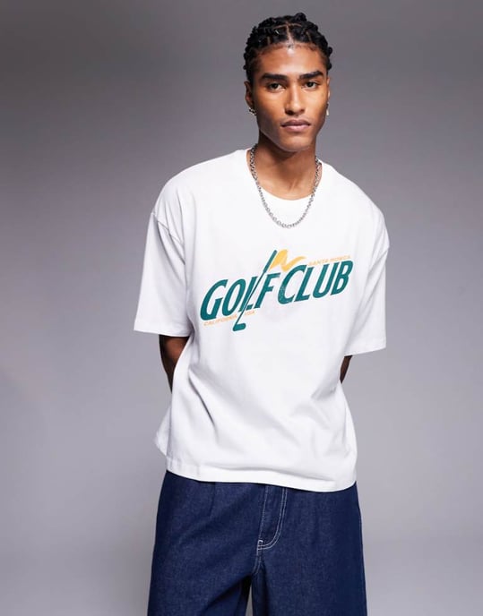 ASOS DESIGN boxig oversized t-shirt med golfgrafik i vitt - Image 1