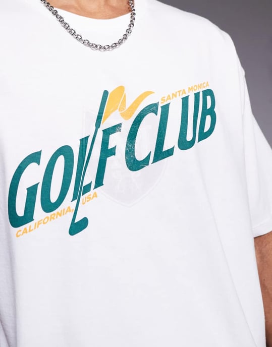 ASOS DESIGN boxig oversized t-shirt med golfgrafik i vitt - Image 2