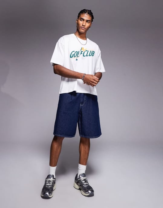 ASOS DESIGN boxig oversized t-shirt med golfgrafik i vitt - Image 3