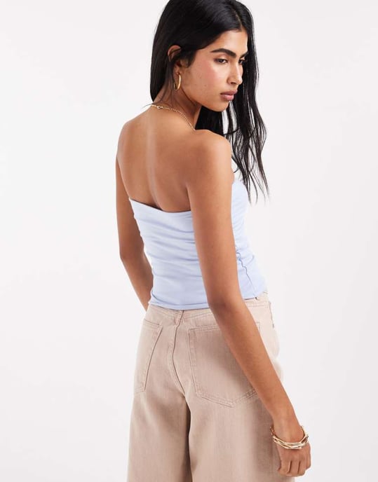 Hollister knyt-fram halterneck tube top i ljusblått - Image 4