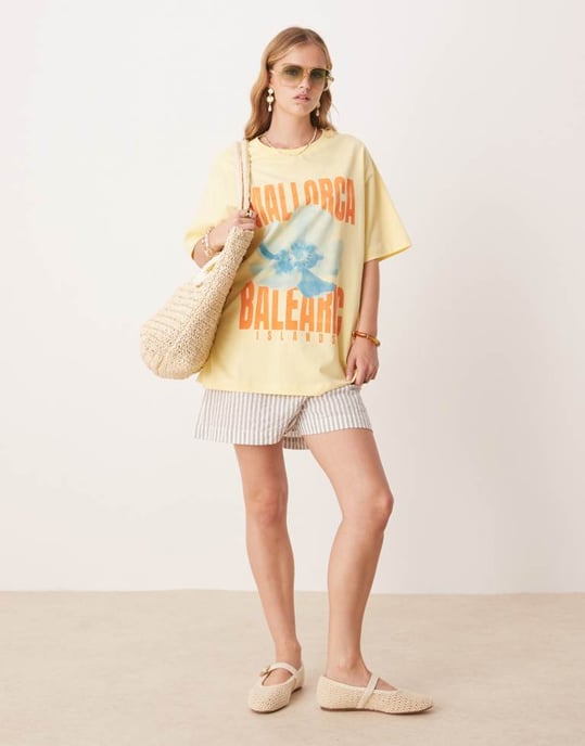 ASOS DESIGN oversize t-shirt med Mallorca-grafik i gult - Image 4