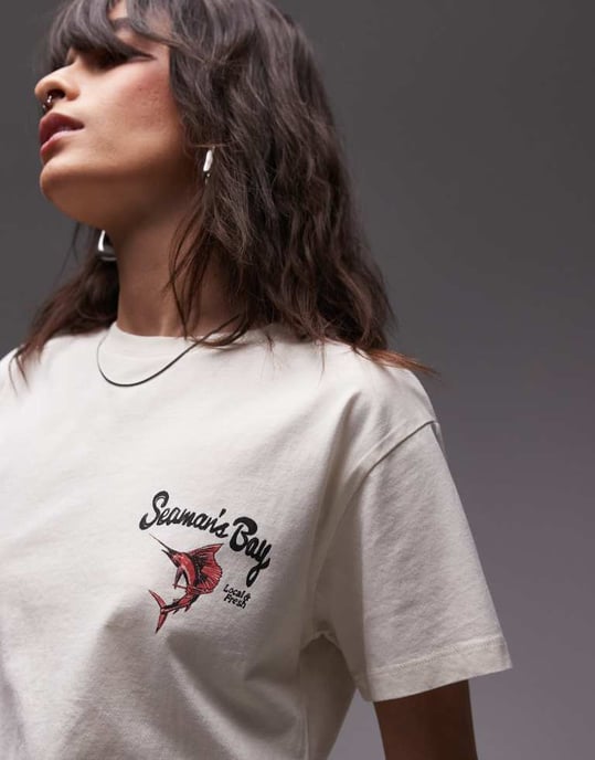 Topshop grafisk Seamans Bay baktryck boxy t-shirt i ecru - Image 2