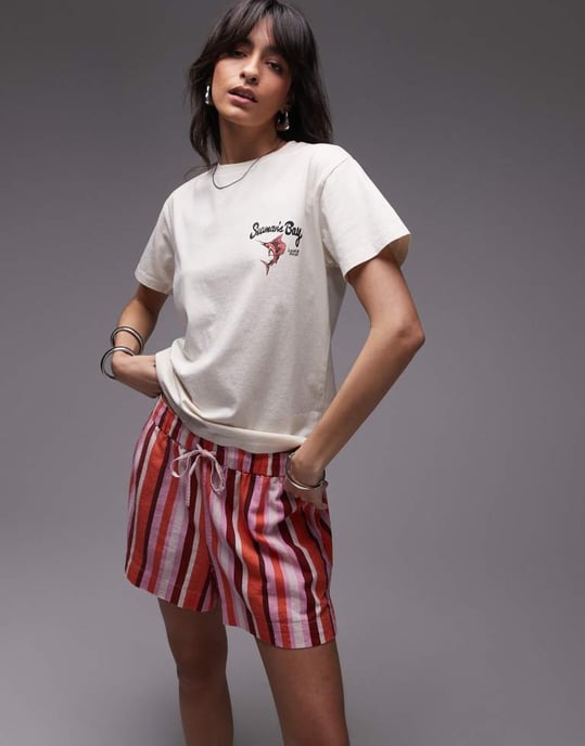 Topshop grafisk Seamans Bay baktryck boxy t-shirt i ecru - Image 4