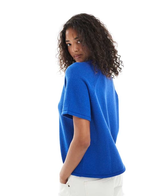 ASOS DESIGN raglanstickad polotröja i blått - Image 2