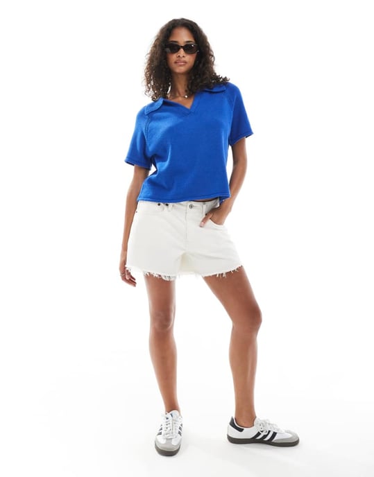 ASOS DESIGN raglanstickad polotröja i blått - Image 4