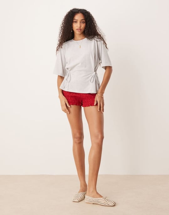 ASOS DESIGN oversized t-shirt med knytdetalj i gråmelerad - Image 2