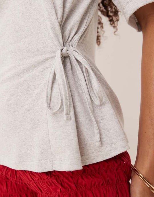 ASOS DESIGN oversized t-shirt med knytdetalj i gråmelerad - Image 3