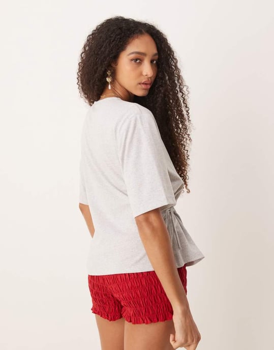 ASOS DESIGN oversized t-shirt med knytdetalj i gråmelerad - Image 4