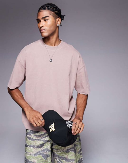 ASOS DESIGN tung boxy oversized t-shirt i tvättad sten - Image 1