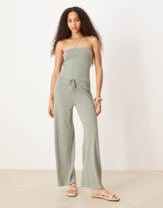 ASOS DESIGN randig bandeau co ord topp i grön - Image 2