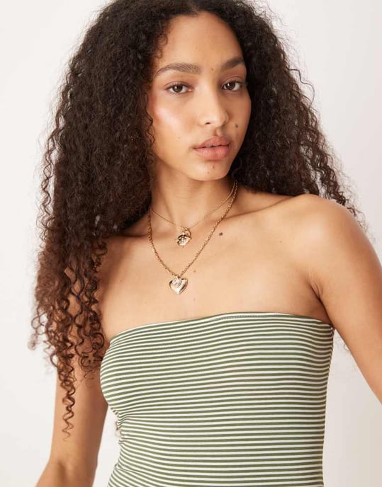 ASOS DESIGN randig bandeau co ord topp i grön - Image 3