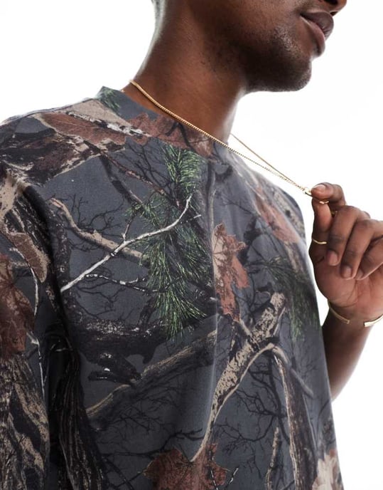 Hollister boxy oversized tvättad t-shirt i kamouflage - Image 3
