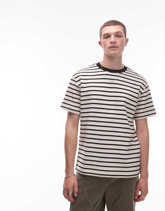 Topman avslappnad passform randig t-shirt i vitt - Image 1
