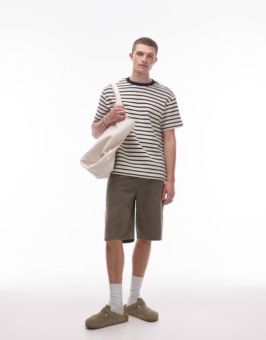 Topman avslappnad passform randig t-shirt i vitt - Image 2
