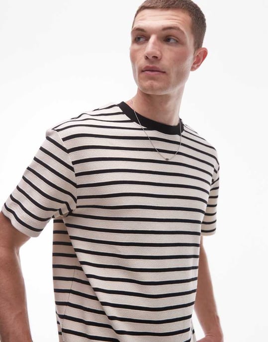 Topman avslappnad passform randig t-shirt i vitt - Image 3