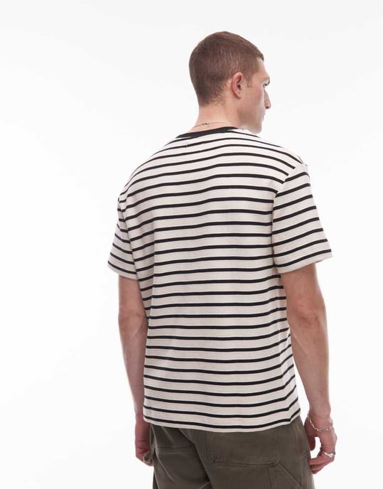 Topman avslappnad passform randig t-shirt i vitt - Image 4