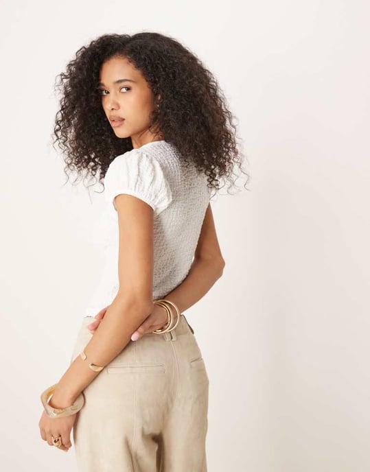 ASOS DESIGN texturerad babydoll med knyt-fram detaljer i vitt - Image 3