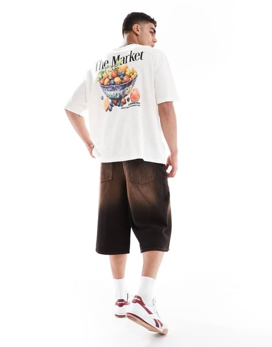ASOS DESIGN tung oversized t-shirt med fruktgrafik på baksidan i strukturerad tyg i off-white - Image 2