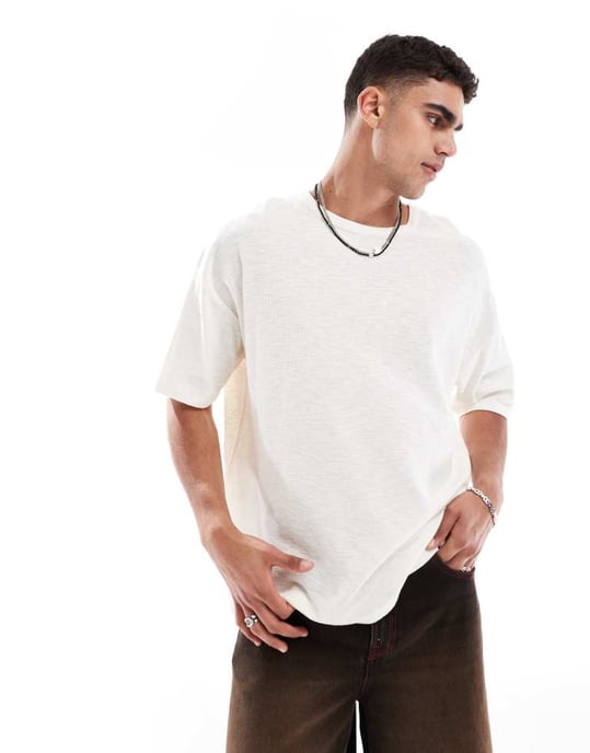 ASOS DESIGN tung oversized t-shirt med fruktgrafik på baksidan i strukturerad tyg i off-white - Image 3