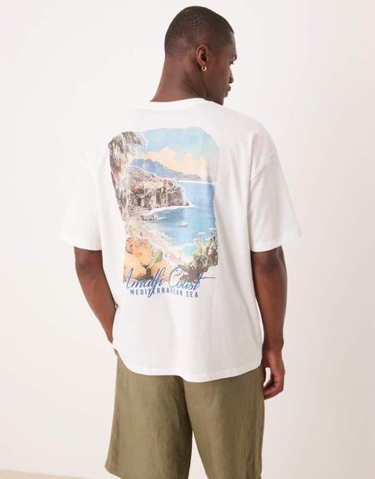 ASOS DESIGN oversized t-shirt med sommar grafik i vitt - Image 1