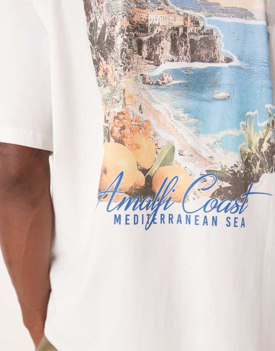 ASOS DESIGN oversized t-shirt med sommar grafik i vitt - Image 4