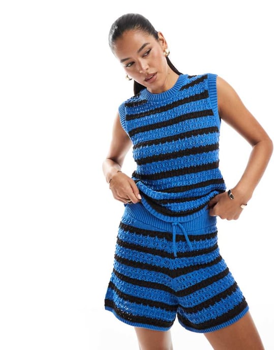 ASOS DESIGN virkad stickad topp i randig koord - Image 1