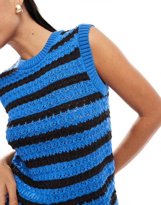 ASOS DESIGN virkad stickad topp i randig koord - Image 3